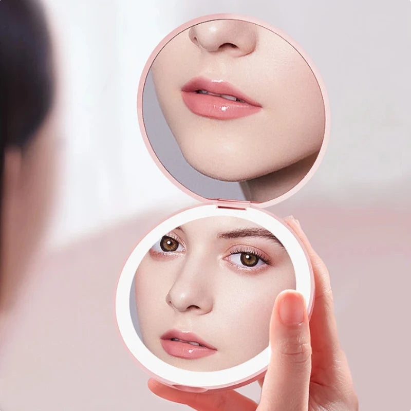 compact face mirror, led face mirror, beauty tools, makeup tools, makeup mirror, led face mirror, led makeup face mirror.